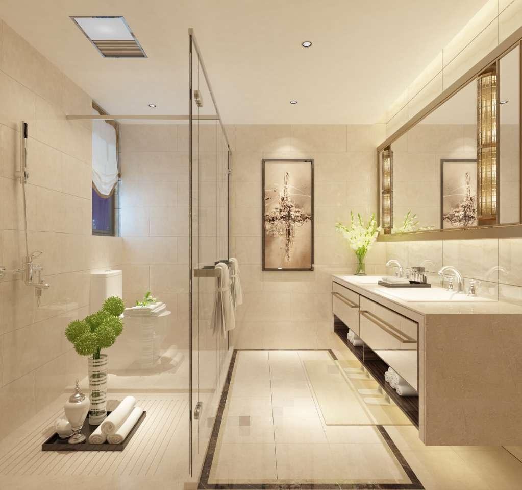 Chọn gạch lát nền phòng tắm đơn sắc nhẹ nhàng